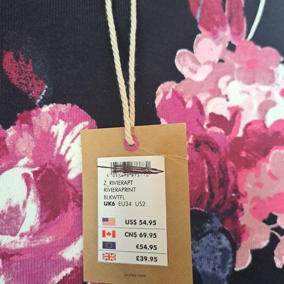 Joules Riviera Print Black Floral Women's Dress.  Size 2 - Picture 6 of 7